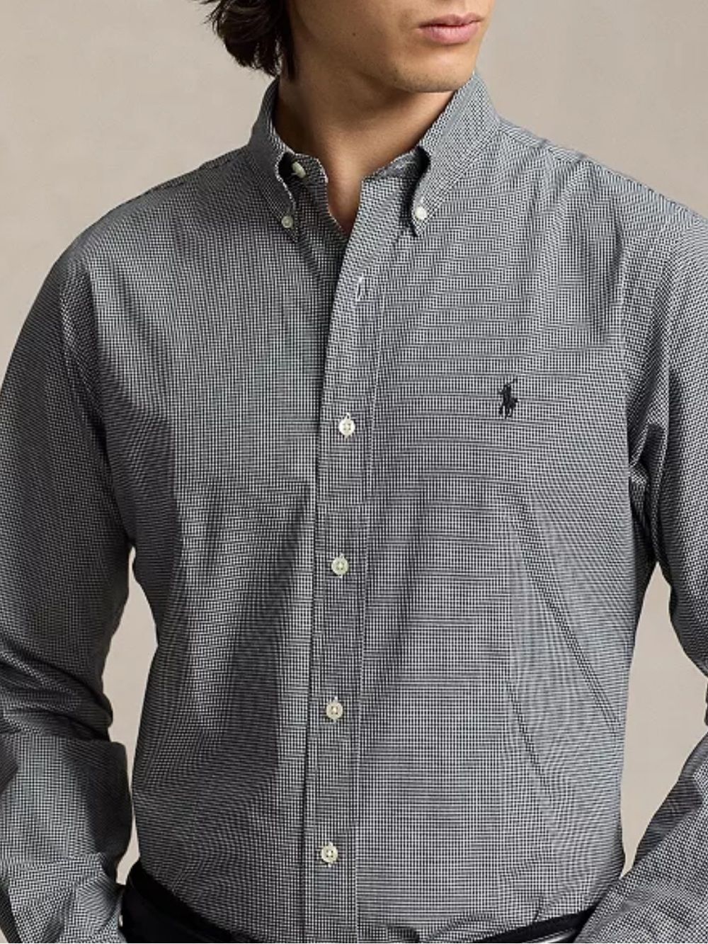 Ralph Lauren Men's Classic-Fit Stretch Poplin Shirt Black/White Check XS NWT